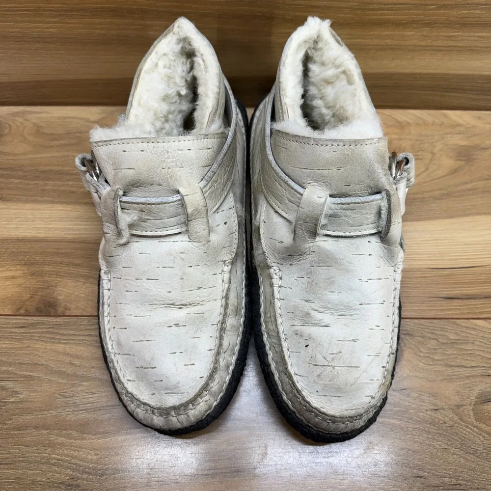 QUODDY Ring Boots Womens 10.5 Cream Leather Shearling Sherpa Fur Lined Crepe